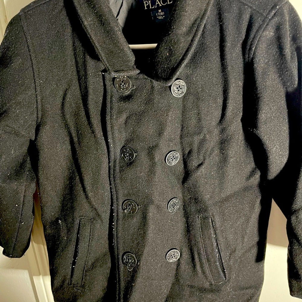 Children’s Place.Boys size 7/8 black peacoat, Gently worn.Bottom button is loose